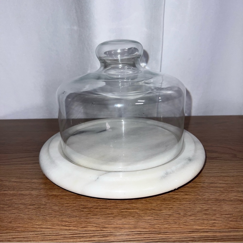 Glass Cloche Dome with White Marble Base | Elegant Serving Display